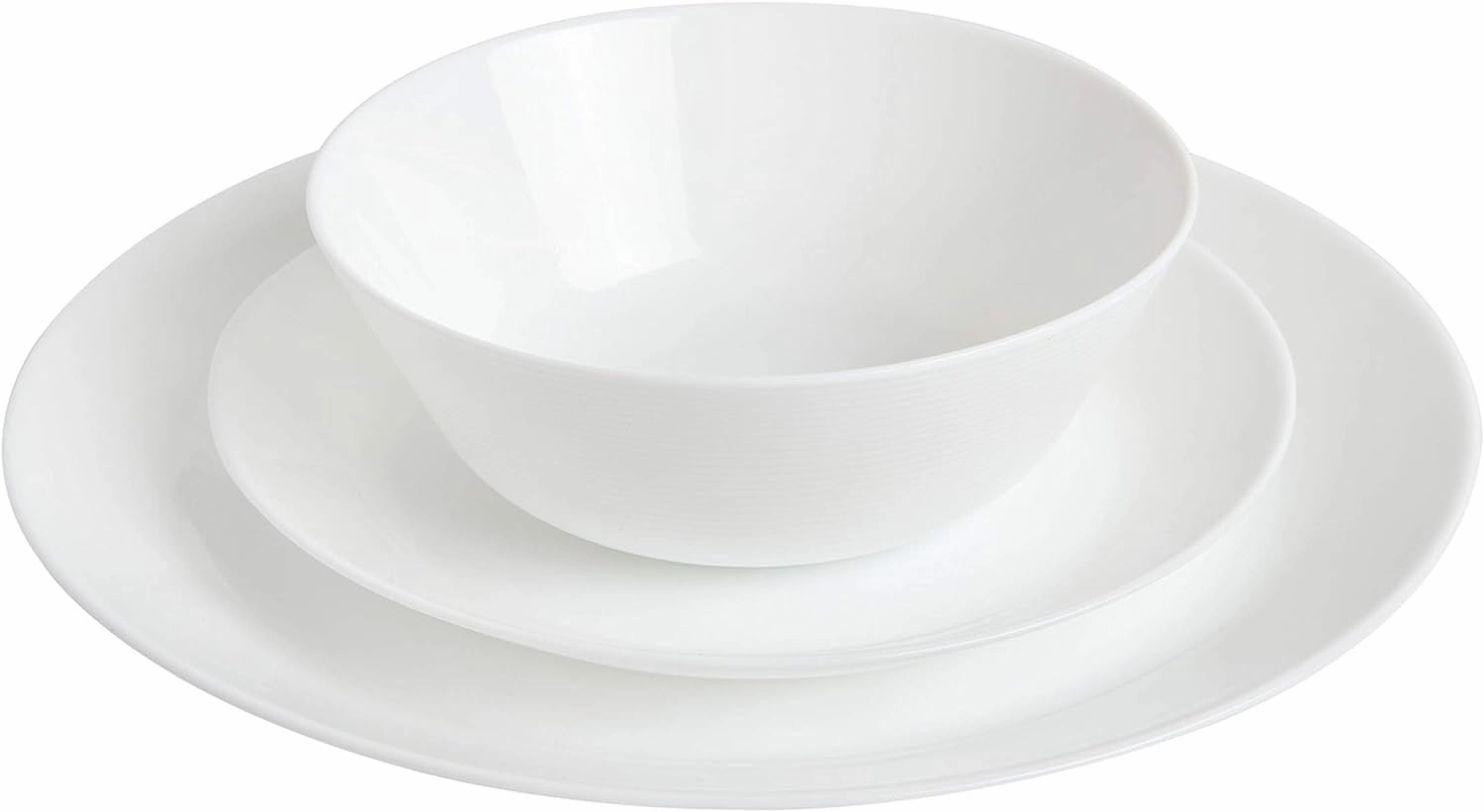 Gibson Home Ultra 18 Piece Break and Chip Resistant Dinnerware Plates and Bowls Set, Round: Service for 6, Opal Glass, White