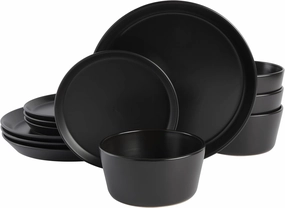 Gibson Soho Lounge Sofia Coupe Stoneware Dinnerware Set, Service for 4 (12pcs), Black
