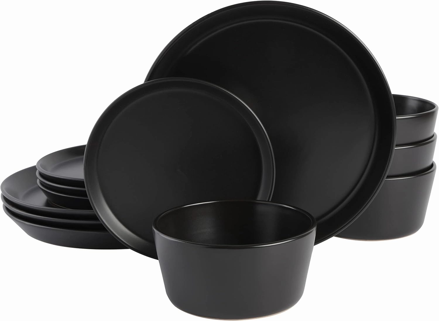 Gibson Soho Lounge Sofia Coupe Stoneware Dinnerware Set, Service for 4 (12pcs), Black