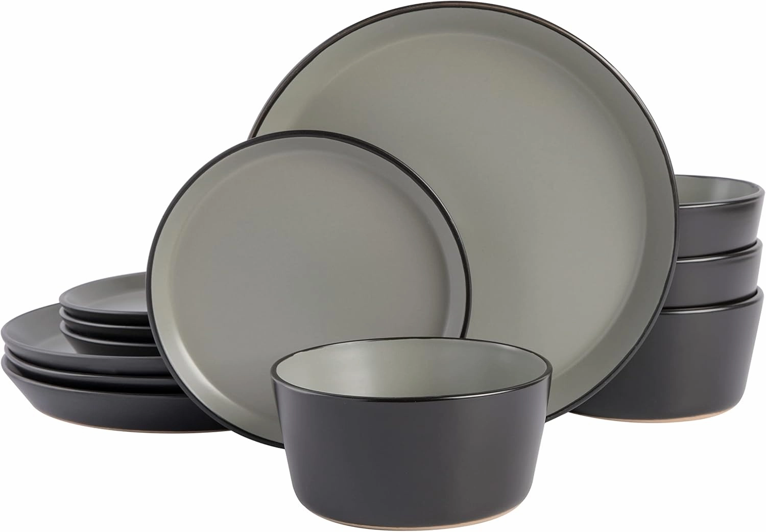 Gibson Soho Lounge Sofia Coupe Stoneware Dinnerware Set, Service for 4 (12pcs), Grey