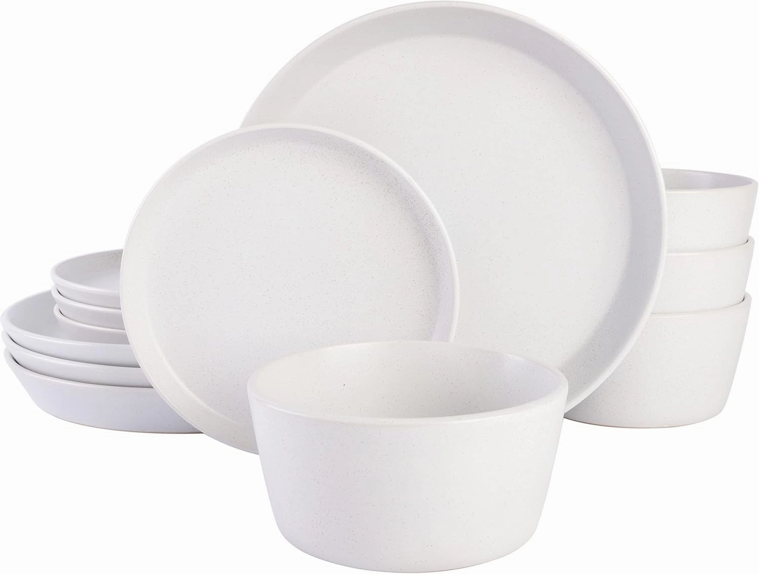 Gibson Soho Lounge Sofia Coupe Stoneware Dinnerware Set, Service for 4 (12pcs), White w/Speckle