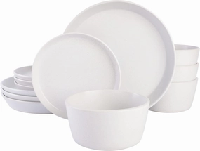 Gibson Soho Lounge Sofia Coupe Stoneware Dinnerware Set, Service for 4 (12pcs), White w/Speckle