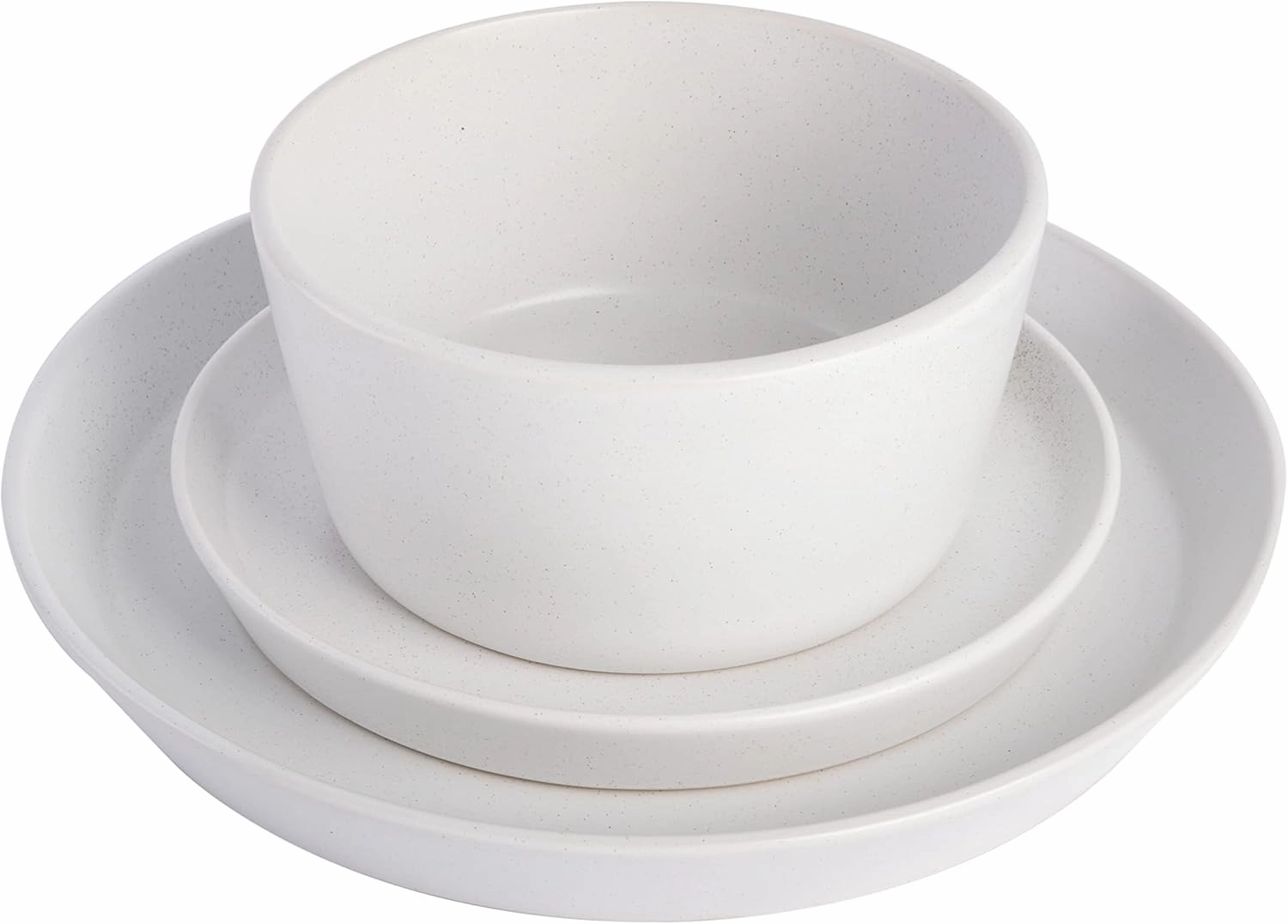 Gibson Soho Lounge Sofia Coupe Stoneware Dinnerware Set, Service for 4 (12pcs), White w/Speckle