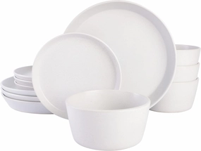 Gibson Soho Lounge Sofia Coupe Stoneware Dinnerware Set, Service for 4 (12pcs), White w/Speckle