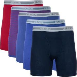 Gildan Men's Underwear Boxer Briefs, Multipack, Cardinal Red/Stripe/Metro Blue/Dot/Navy (5-Pack, Classic Length)