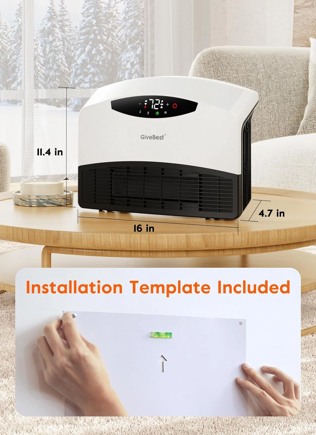 GiveBest Electric Wall Heater with WiFi and Remote Control, Floor or Wall Mounted Heater, Large Room Coverage, 3 Heating Modes, 1500W Fast Heating Space with Thermostat for Indoor Room Use