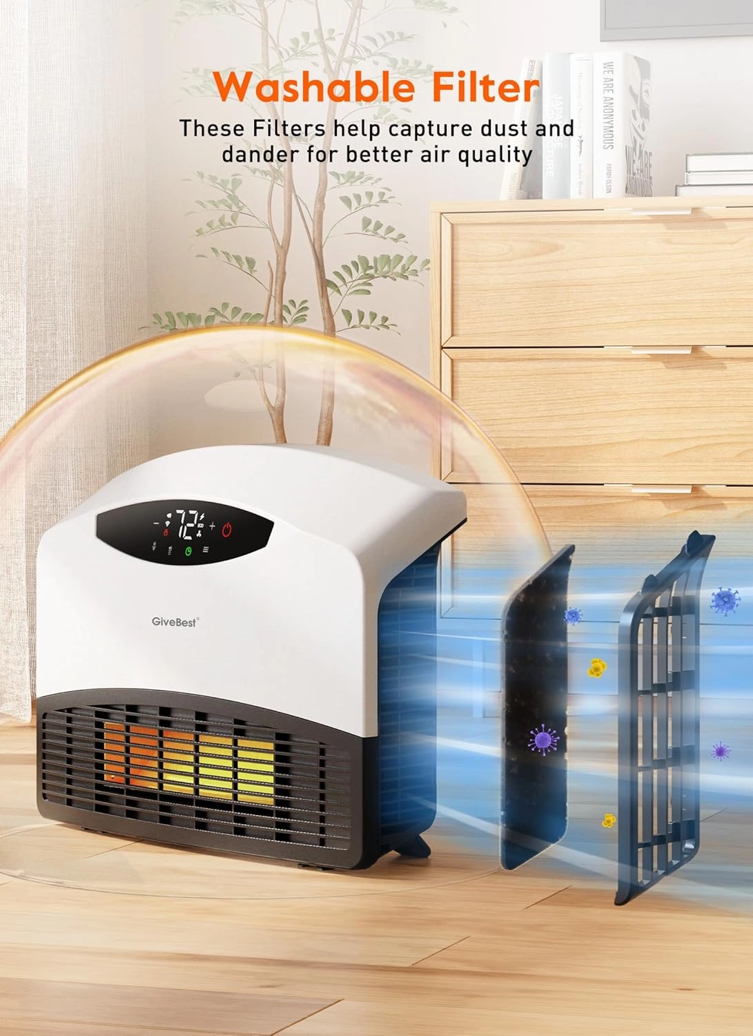 GiveBest Electric Wall Heater with WiFi and Remote Control, Floor or Wall Mounted Heater, Large Room Coverage, 3 Heating Modes, 1500W Fast Heating Space with Thermostat for Indoor Room Use