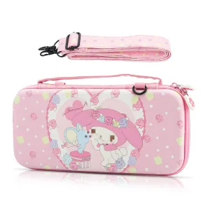 GLDRAM Cute Bunny Carrying Case Compatible for Nintendo Switch & OLED Model, Portable Travel Bag for Switch Console & Accessories, Hardshell Storage Case with Adjustable Shoulder Strap for Girls