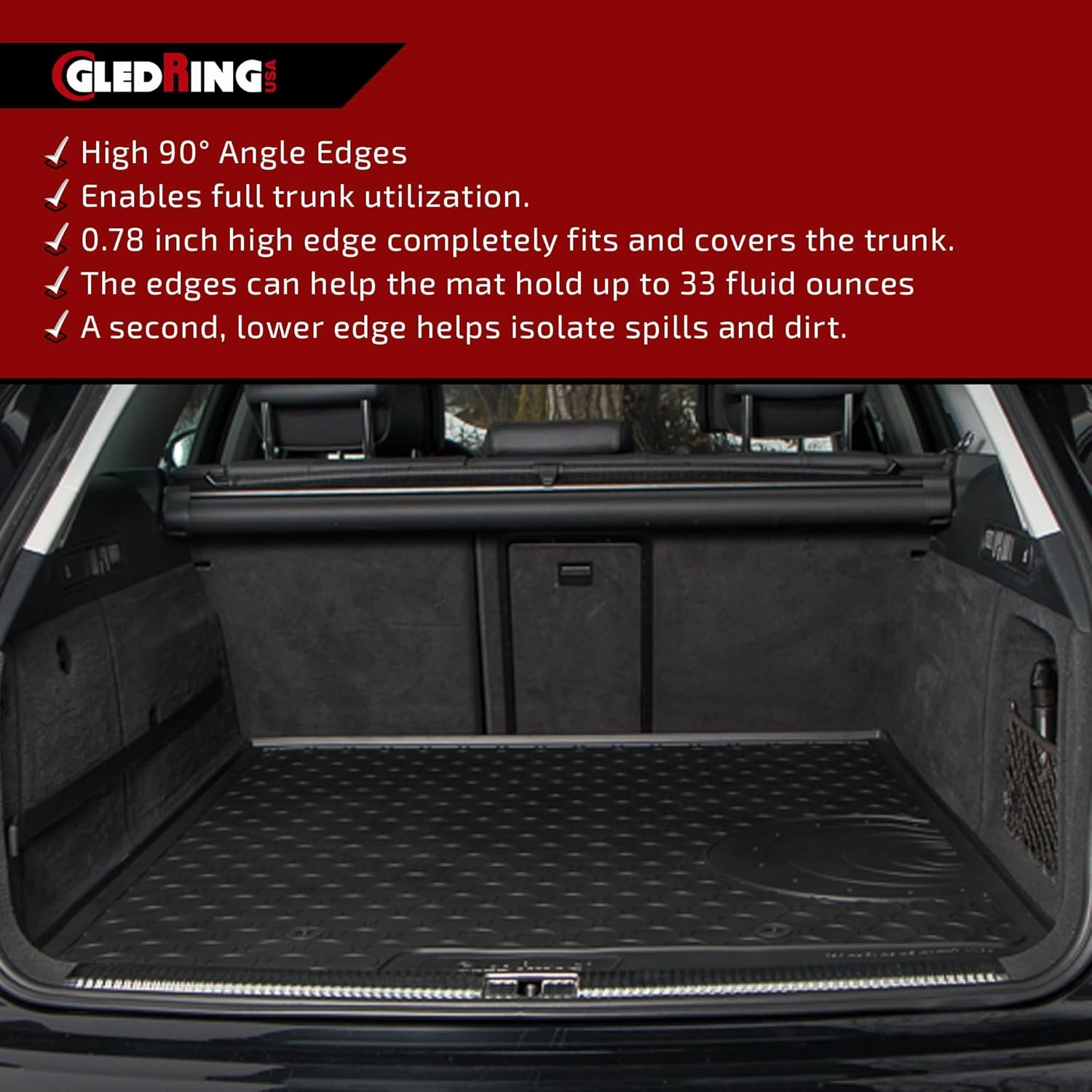 Gledring USA Custom Fit All-Weather Rubber Cargo Liner Intended for Mercedes Benz GLC X253 2016-2022, No Trimming Required, Tailored Custom Fit, Protects from Rain, Mud, & Snow