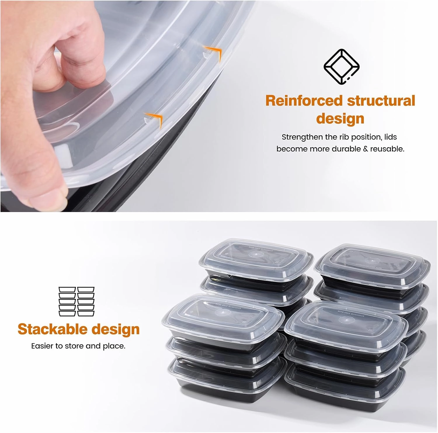 Glotoch Meal Prep Containers Reusable, 50Pack 32oz Plastic Food Prep Storage Containers with Lids,BPA Free,Microwave, Dishwasher Safe Disposable To Go Containers for Meal Plan,Single Compartment