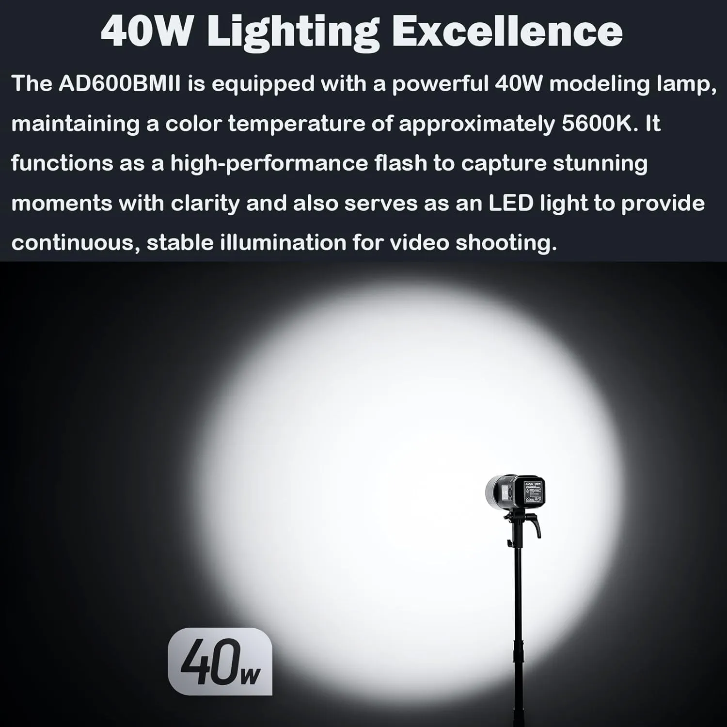 Godox AD600BM II 600Ws Outdoor Flash, Bowens Mount Monolight, GN87 1/8000 HSS, 500 Full Power Flashes, 0.01s ～ 1.9s Recycle Time with 40W Modeling Lamp for DSLR Cameras (Godox AD600BM Upgraded)
