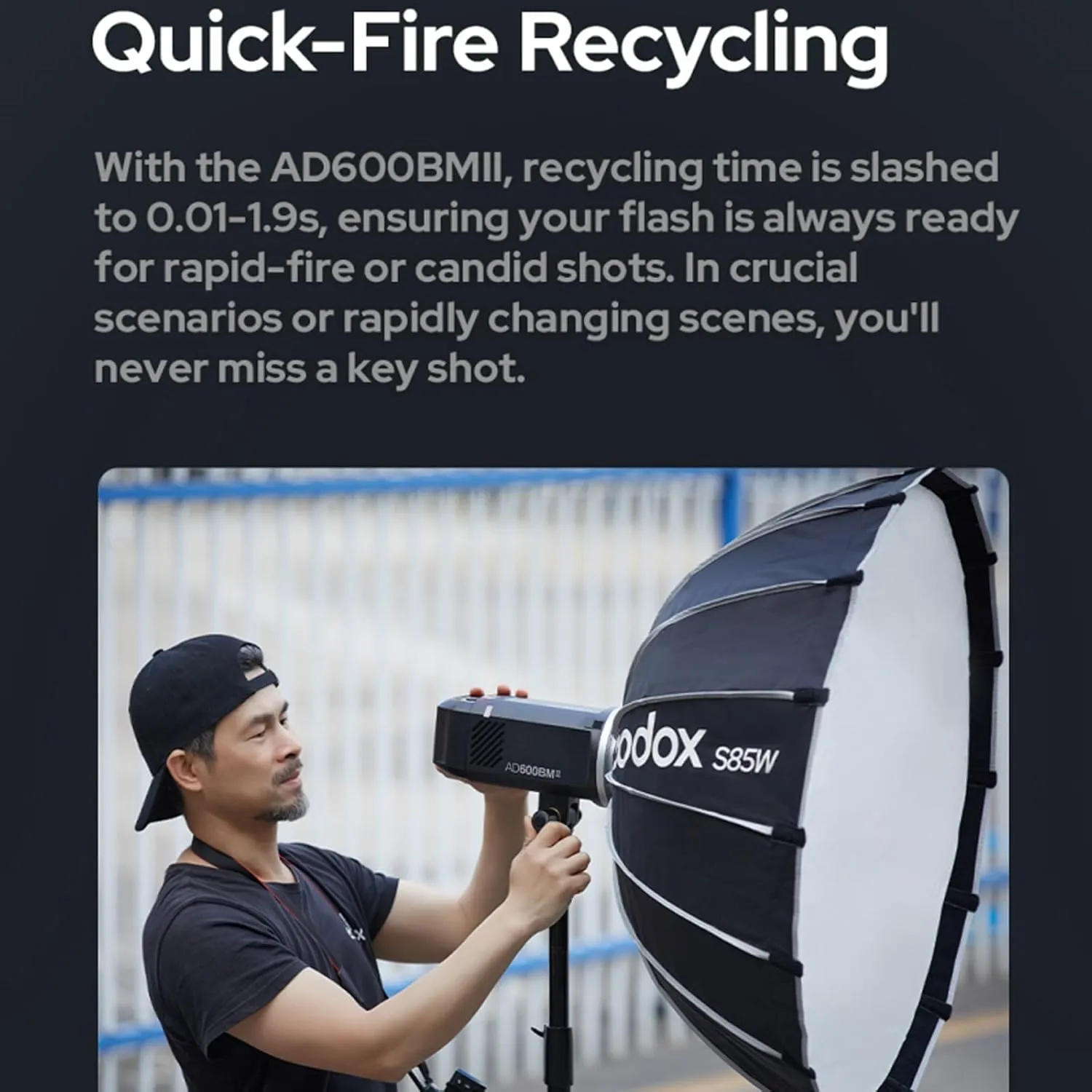 Godox AD600BM II 600Ws Outdoor Flash, Bowens Mount Monolight, GN87 1/8000 HSS, 500 Full Power Flashes, 0.01s ～ 1.9s Recycle Time with 40W Modeling Lamp for DSLR Cameras (Godox AD600BM Upgraded)