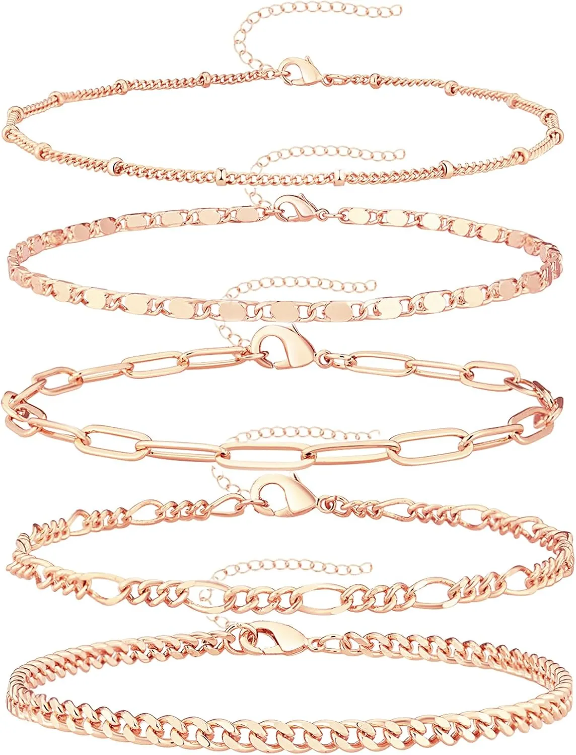 Gold Bracelets for Women Trendy,14K Real Gold Plated Dainty Stackable Paperclip Cuban Link Chain Bracelets,Cuff Bracelets Jewelry Set Adjustable 7" 2"