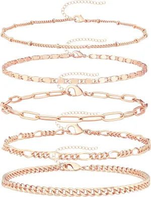 Gold Bracelets for Women Trendy,14K Real Gold Plated Dainty Stackable Paperclip Cuban Link Chain Bracelets,Cuff Bracelets Jewelry Set Adjustable 7" 2"