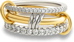 Gold Stackable Rings for Women Non Tarnish, 18k Gold Plated Cubic Zirconia Rings, Silver Gold Multi Ring Mixed Metals Stack Rings Set