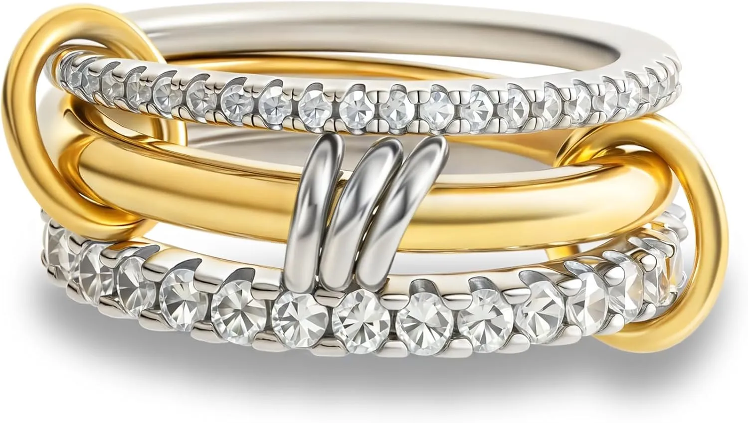 Gold Stackable Rings for Women Non Tarnish, 18k Gold Plated Cubic Zirconia Rings, Silver Gold Multi Ring Mixed Metals Stack Rings Set