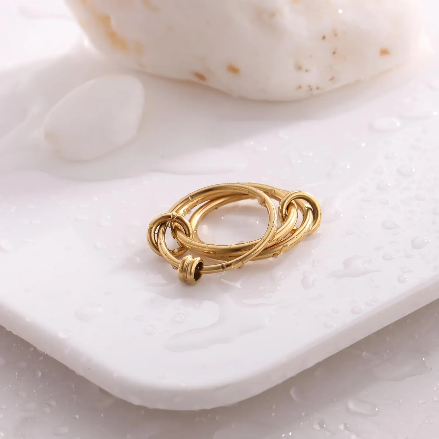 Gold Stackable Rings for Women Non Tarnish - Waterproof Interlocked Stackable Ring - Water Resistant Tarnish Free Gold Rings for Women