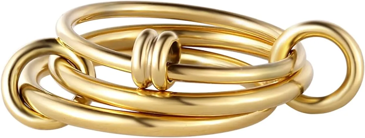 Gold Stackable Rings for Women Non Tarnish - Waterproof Interlocked Stackable Ring - Water Resistant Tarnish Free Gold Rings for Women