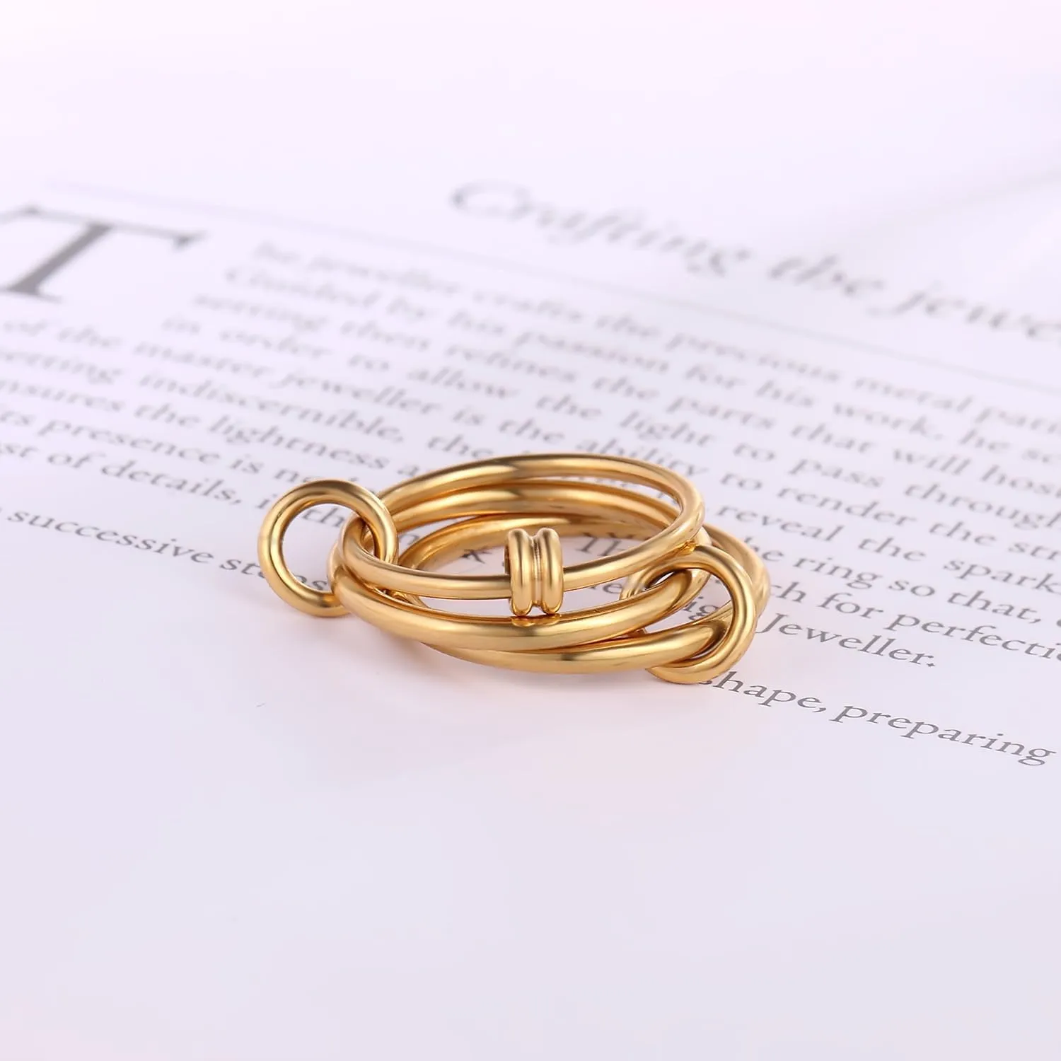 Gold Stackable Rings for Women Non Tarnish - Waterproof Interlocked Stackable Ring - Water Resistant Tarnish Free Gold Rings for Women