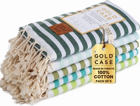 GOLD CASE HOME COLLECTION Myra Original Turkish Hand Towels - Set of 5 20x40 inches 100% Cotton Decorative Towel Bathroom & Kitchen & Hand，Face，Hair，Farmhouse，Gym，Tea & Dishcloth，Tones of Green
