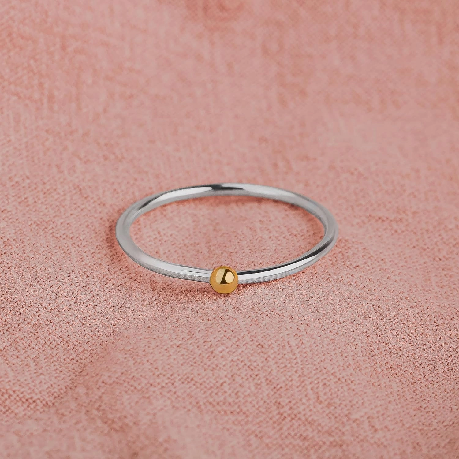 Gold Dot Ring | Mixed Metal 14K Solid Yellow Gold and Sterling Silver Stackable Stacking Band | Comfort Fit USA Sizes 4-12 (8)