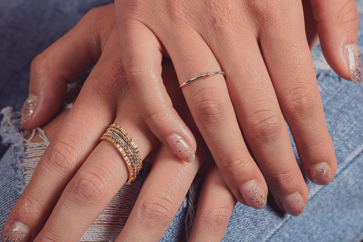 Gold Dot Ring | Mixed Metal 14K Solid Yellow Gold and Sterling Silver Stackable Stacking Band | Comfort Fit USA Sizes 4-12 (8)