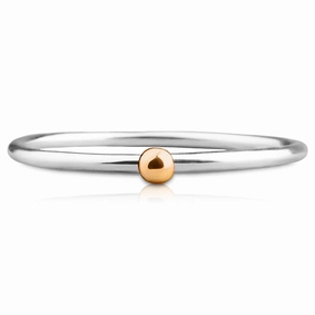 Gold Dot Ring | Mixed Metal 14K Solid Yellow Gold and Sterling Silver Stackable Stacking Band | Comfort Fit USA Sizes 4-12 (8)