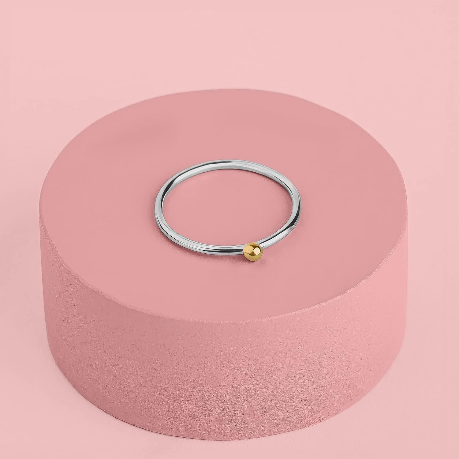 Gold Dot Ring | Mixed Metal 14K Solid Yellow Gold and Sterling Silver Stackable Stacking Band | Comfort Fit USA Sizes 4-12 (8)