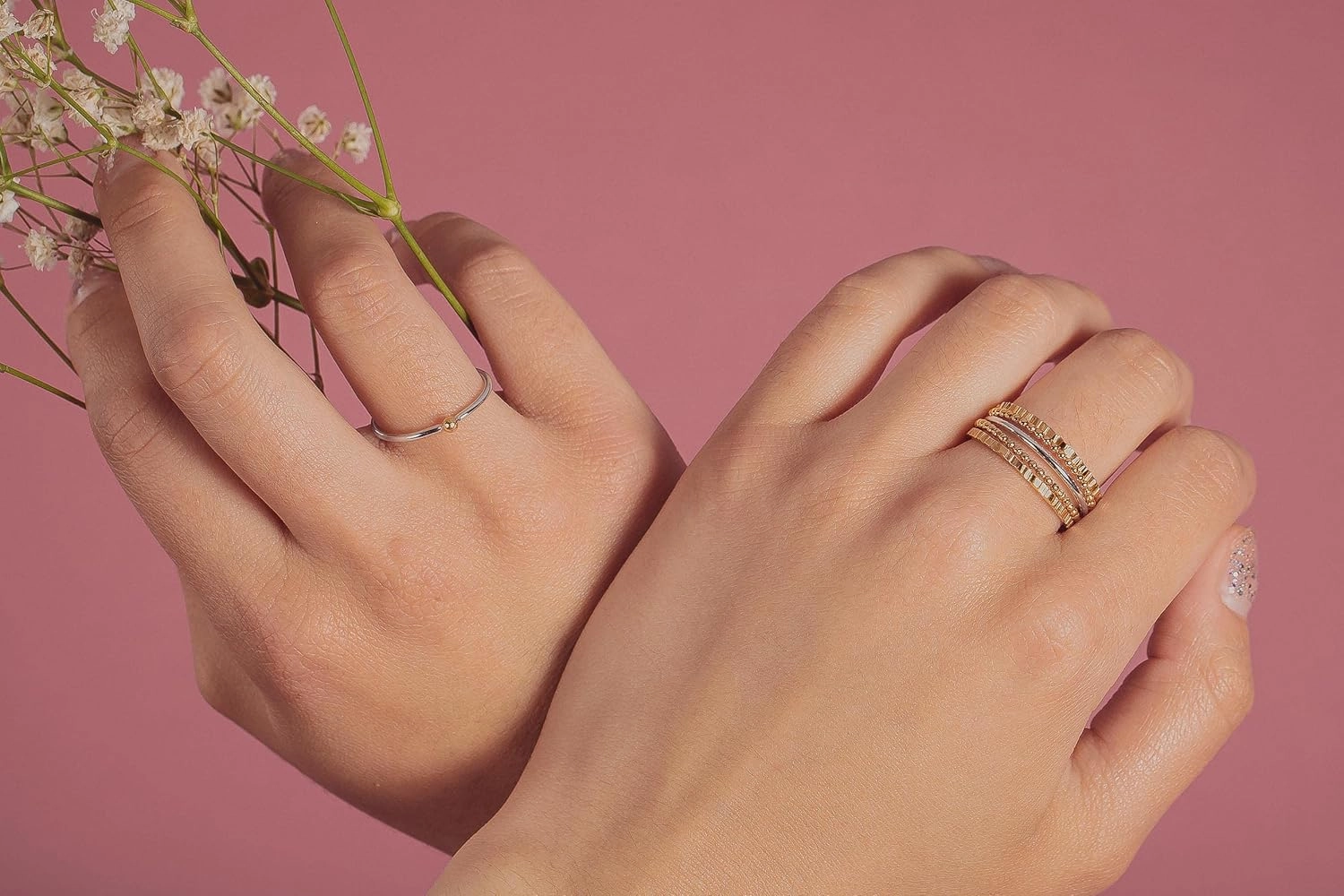 Gold Dot Ring | Mixed Metal 14K Solid Yellow Gold and Sterling Silver Stackable Stacking Band | Comfort Fit USA Sizes 4-12 (8)