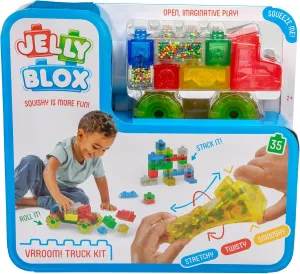 Goliath Jelly Blox Vrooom! Truck Kit | Includes 35 Blocks | Toddler & Preschool Building Blocks Kids Can Squeeze, Stretch, Squish | Safety Tested & Ouch-Free | Tactile, Sensory Play Toy for Ages 2 
