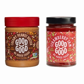 GOOD GOOD Sweet Strawberry Jam & Creamy Peanut Butter - Keto Friendly - Low Carb & No Added Sugars - Vegan - Gluten Free - Preserves