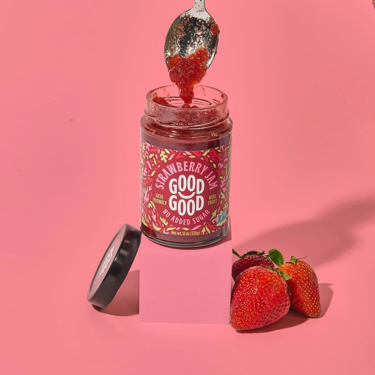 GOOD GOOD Sweet Strawberry Jam & Creamy Peanut Butter - Keto Friendly - Low Carb & No Added Sugars - Vegan - Gluten Free - Preserves