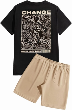 GORGLITTER Men's Shorts Set 2 Piece Outfits Graphic Tee and Drawstring Waist Track Shorts Set Streetwear
