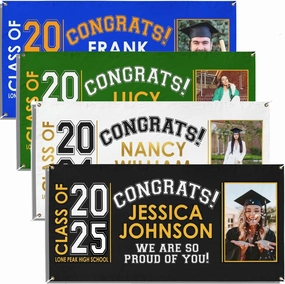 Graduation Banner 2025 Personalized Congratulations Banner, Your Own School Colors 13Oz Vinyl - Class Of 2025 Outdoor Decor - Photo, College High School Graduation Decorations 2025