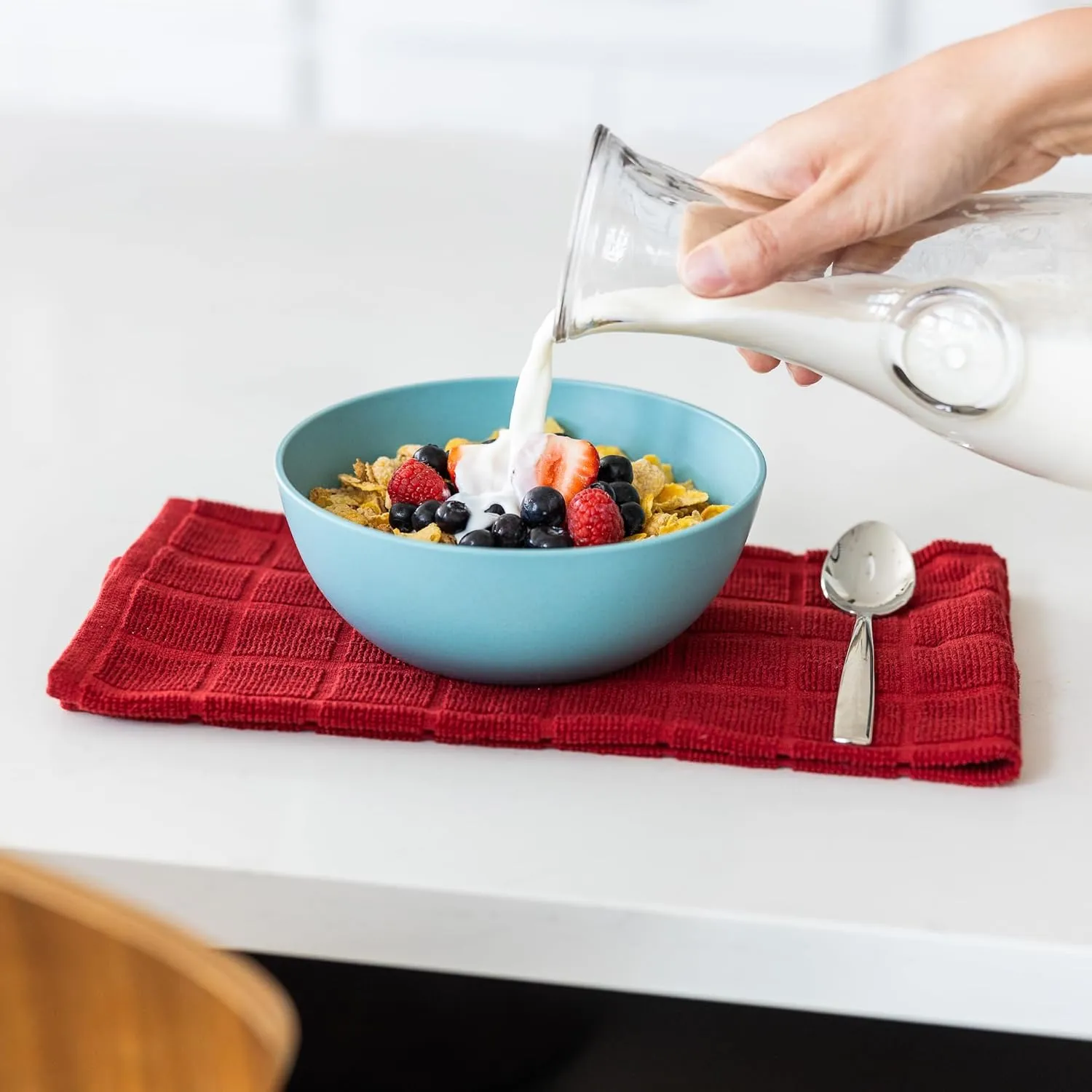 Grow Forward Premium Wheat Straw Bowls - 34oz Microwave Safe Plastic Cereal Bowls Set of 8 for Kitchen, Camping, RV, Dessert, Snack, Soup, Salad, Fruit - Reusable, Unbreakable & BPA Free - Seascape