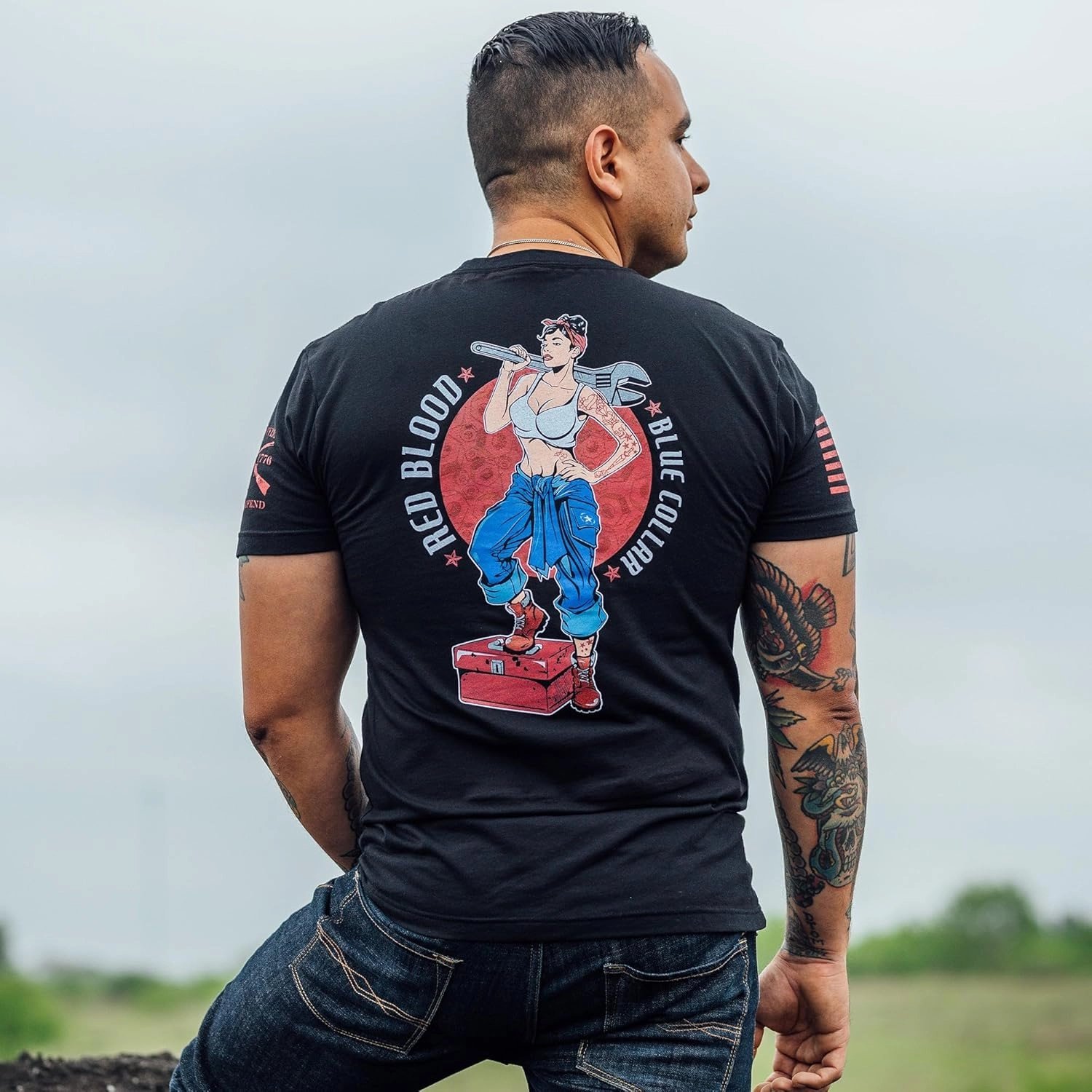 Grunt Style Red Blood Blue Collar Pinup Men's T-Shirt