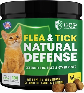 Guardian's Choice Flea and Tick for Cats Chewable Pills - No Harsh Chemicals - 100 Chicken Flavored Treats Pets Brand - Tasty Chews Cats Love - Flea Pills for Cats, Small, Brown