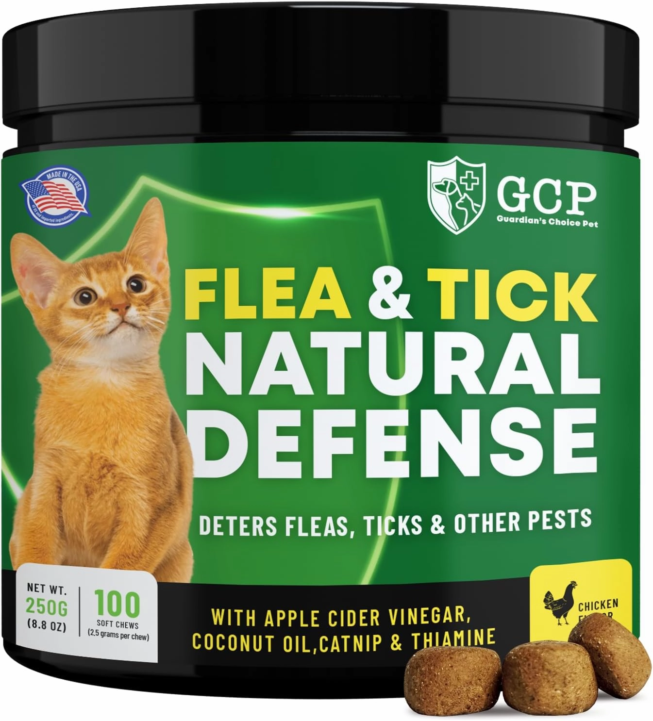Guardian's Choice Flea and Tick for Cats Chewable Pills - No Harsh Chemicals - 100 Chicken Flavored Treats Pets Brand - Tasty Chews Cats Love - Flea Pills for Cats, Small, Brown