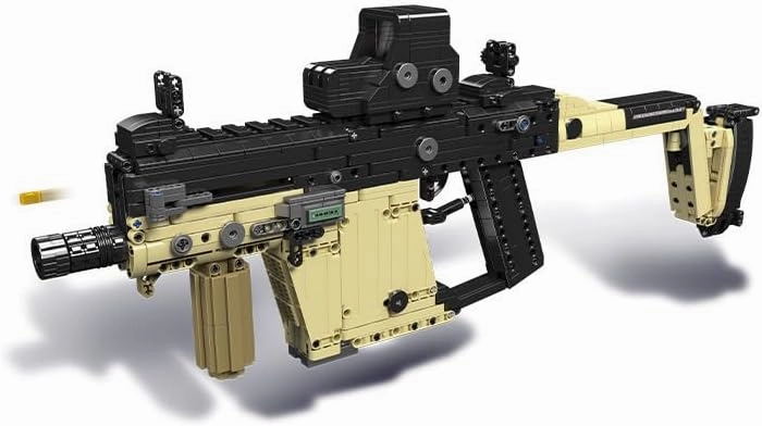 Gun Building Block, 1558 Pcs Manually Loaded Shooting Blaster Model Kit, Military Kriss Vector Submachine Gun Weapon Building Kit Compatible with Major Brands