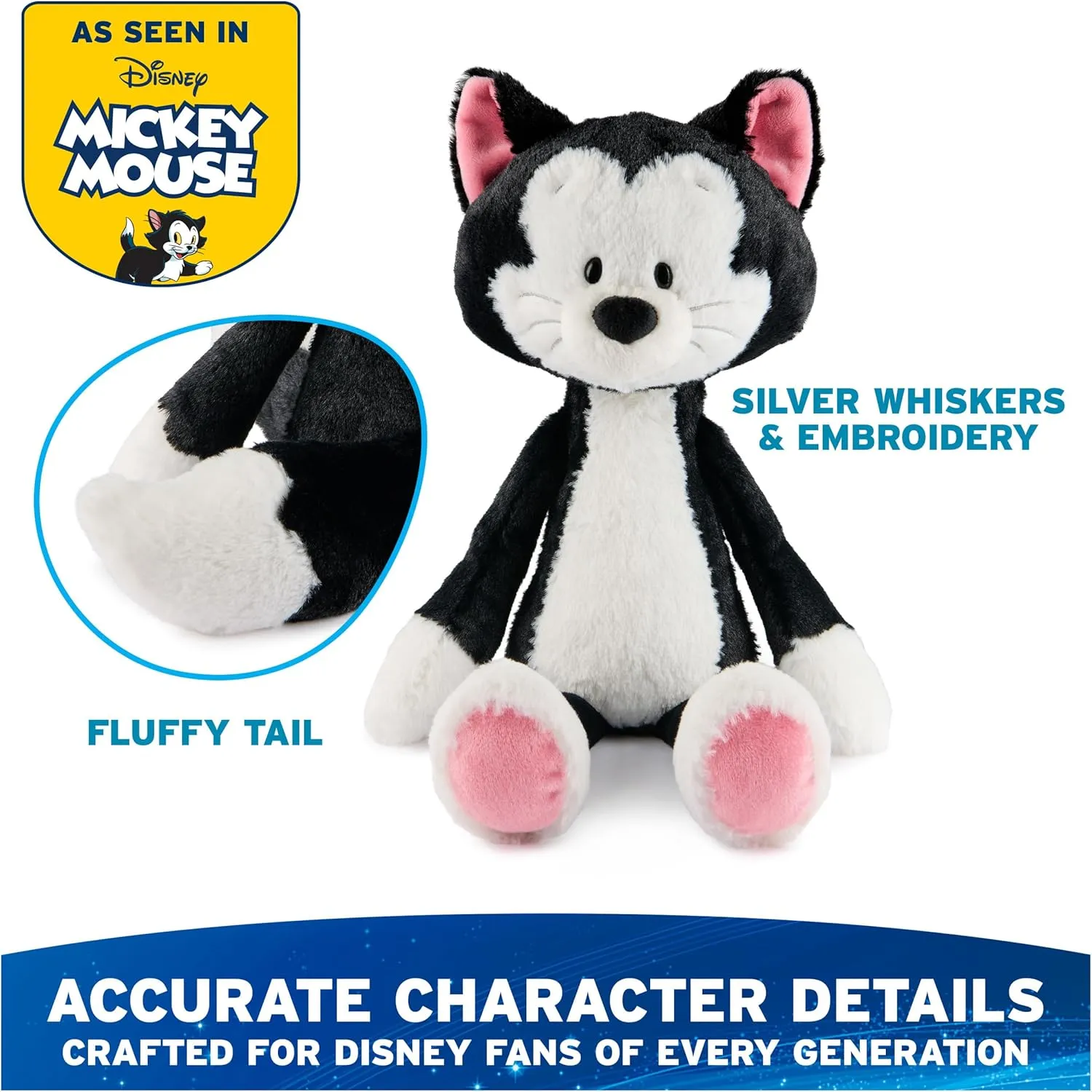 GUND Disney Official Figaro Toothpick Plush, Pinocchio, Mickey and Friends Cat Stuffed Animal for Ages 1 and Up, Black, 15”
