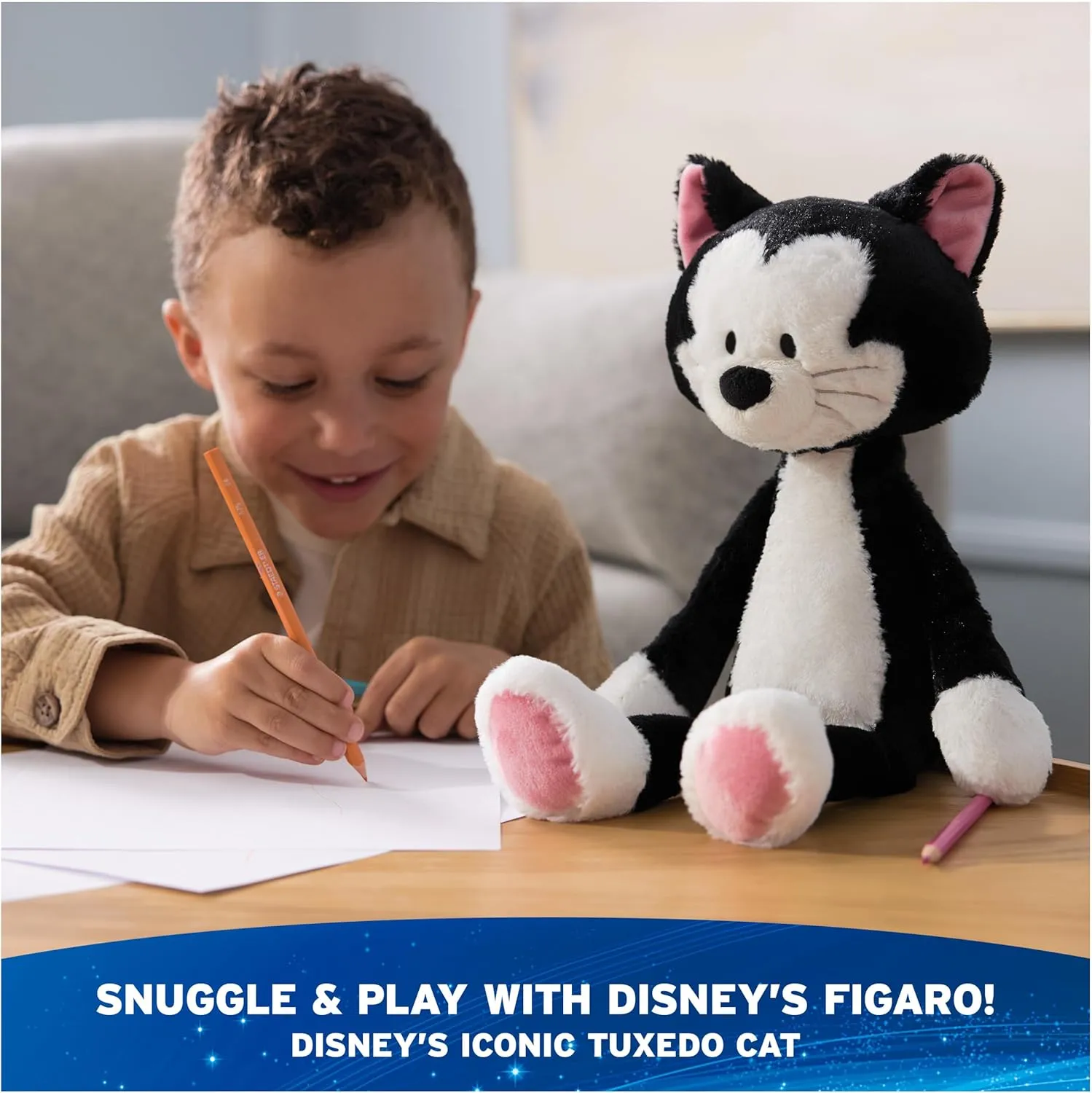 GUND Disney Official Figaro Toothpick Plush, Pinocchio, Mickey and Friends Cat Stuffed Animal for Ages 1 and Up, Black, 15”