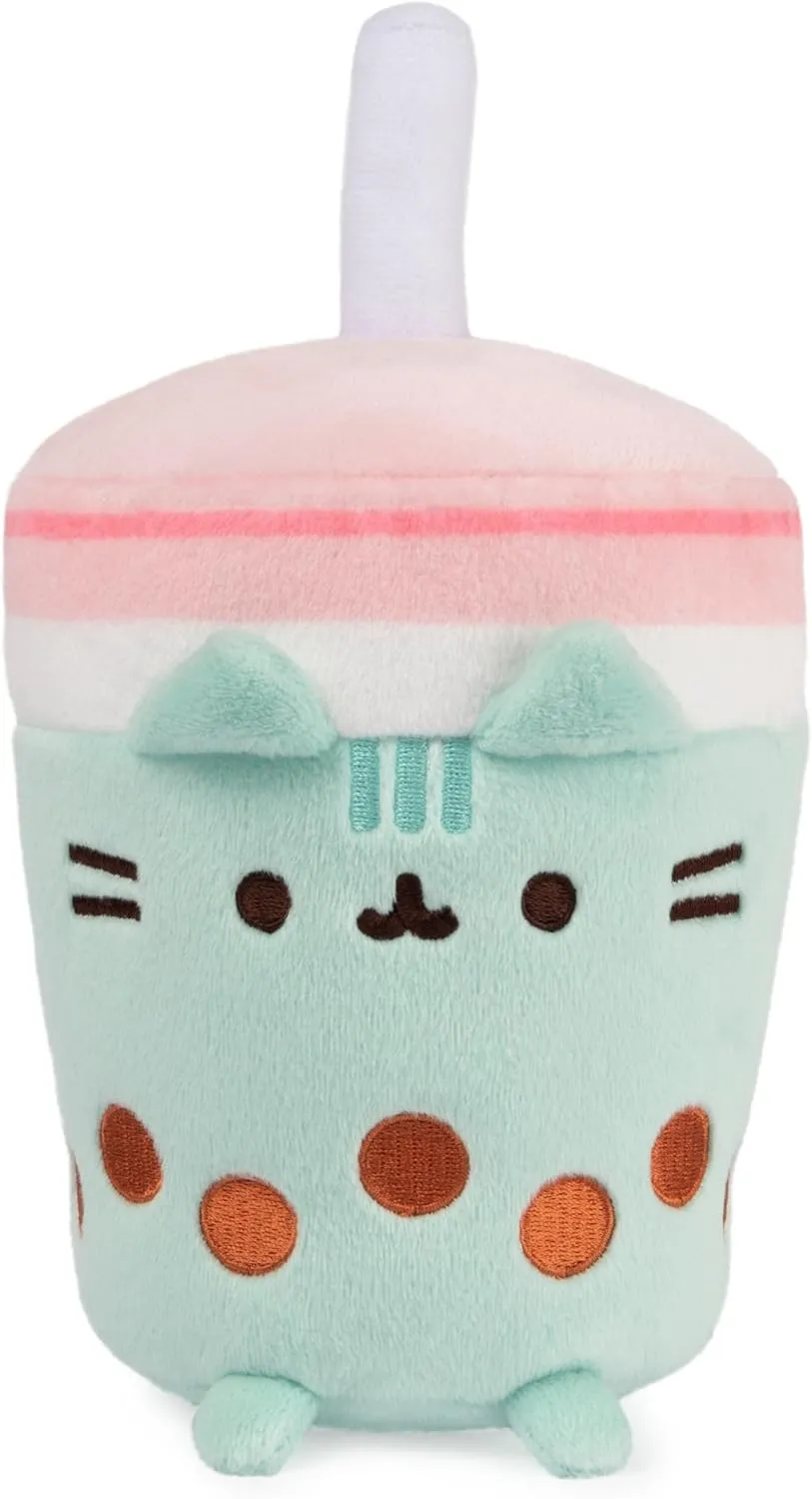 GUND Pusheen Boba Tea Cup Plush Cat Stuffed Animal for Ages 8 and Up, Green/Pink, 6”