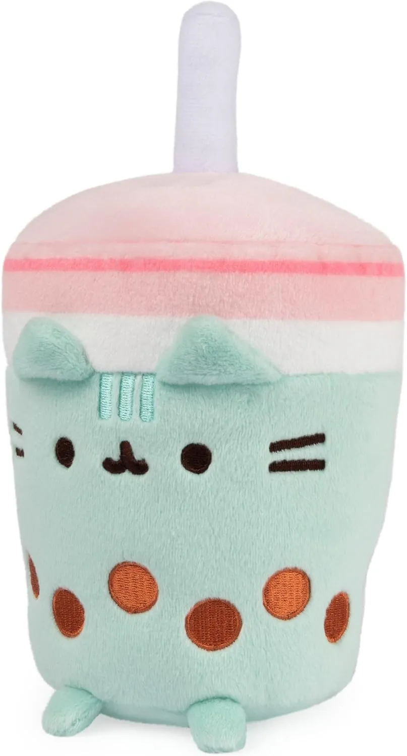 GUND Pusheen Boba Tea Cup Plush Cat Stuffed Animal for Ages 8 and Up, Green/Pink, 6”