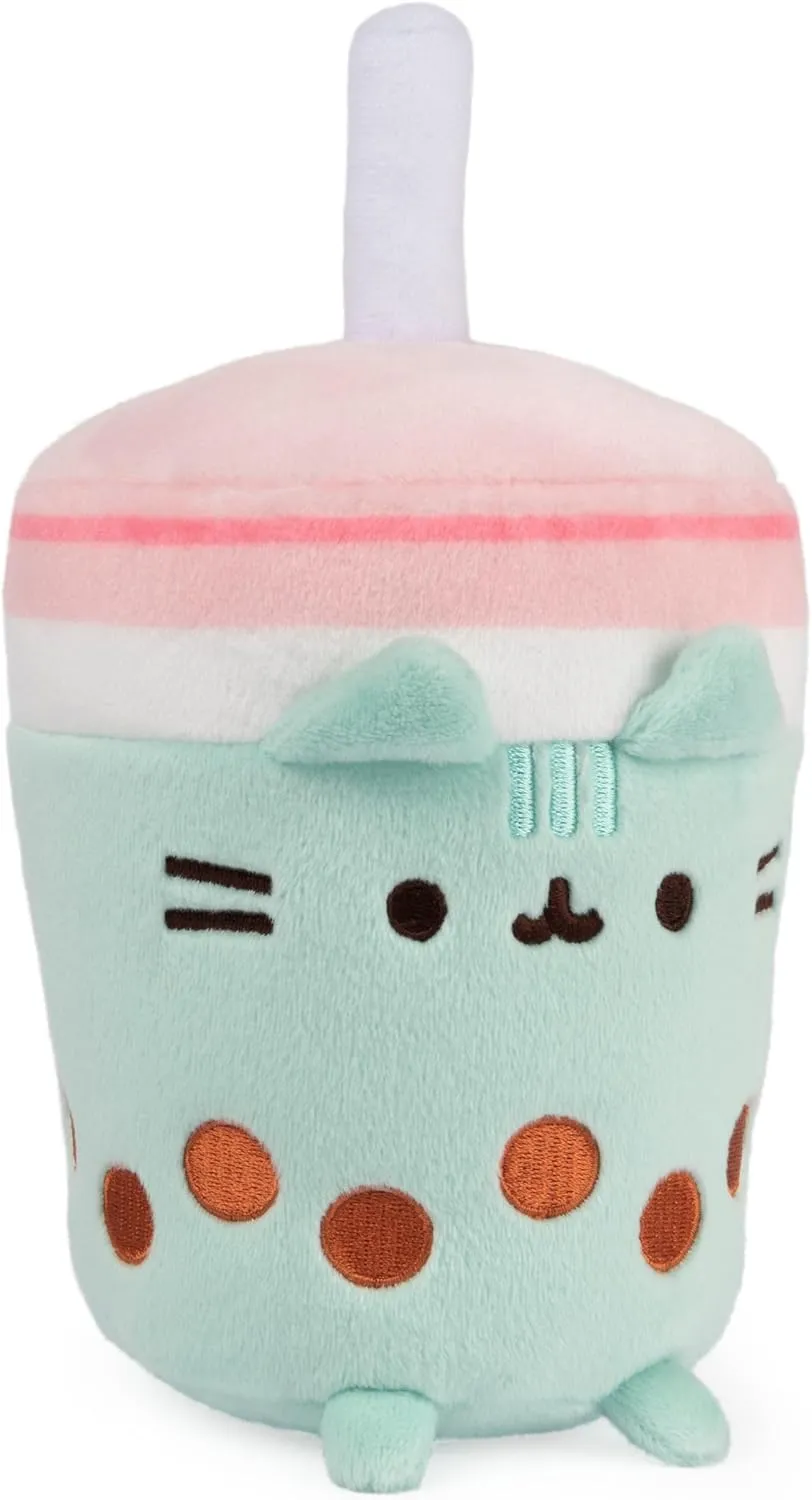 GUND Pusheen Boba Tea Cup Plush Cat Stuffed Animal for Ages 8 and Up, Green/Pink, 6”