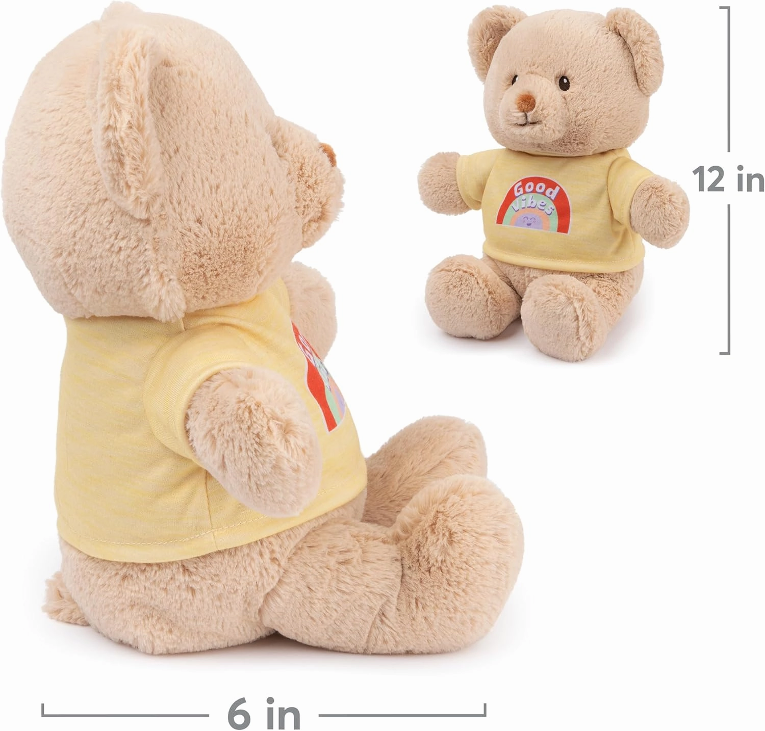 GUND “Good Vibes” Sustainable Message Bear with Yellow T-Shirt, Teddy Bear Made from 100% Recycled Materials for Ages 1 and Up, Tan, 12”