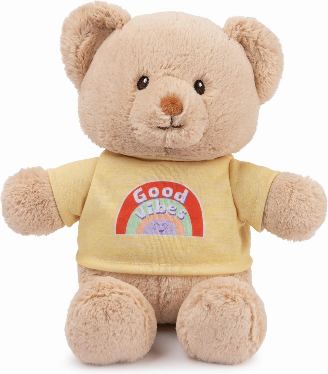 GUND “Good Vibes” Sustainable Message Bear with Yellow T-Shirt, Teddy Bear Made from 100% Recycled Materials for Ages 1 and Up, Tan, 12”