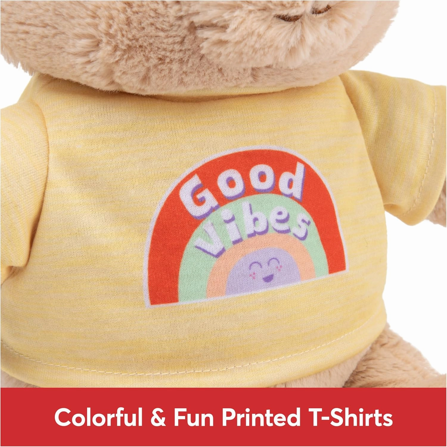 GUND “Good Vibes” Sustainable Message Bear with Yellow T-Shirt, Teddy Bear Made from 100% Recycled Materials for Ages 1 and Up, Tan, 12”