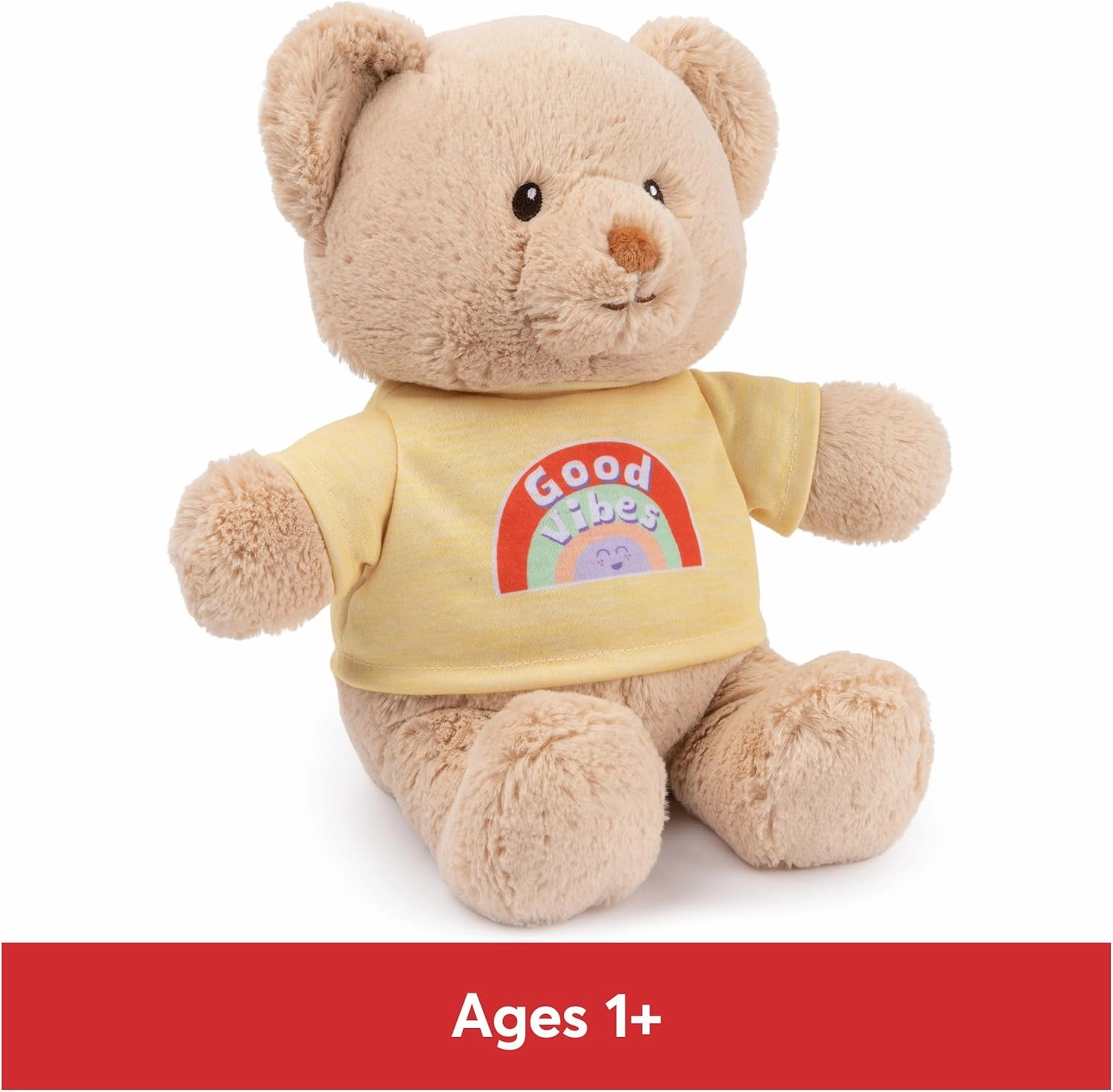 GUND “Good Vibes” Sustainable Message Bear with Yellow T-Shirt, Teddy Bear Made from 100% Recycled Materials for Ages 1 and Up, Tan, 12”