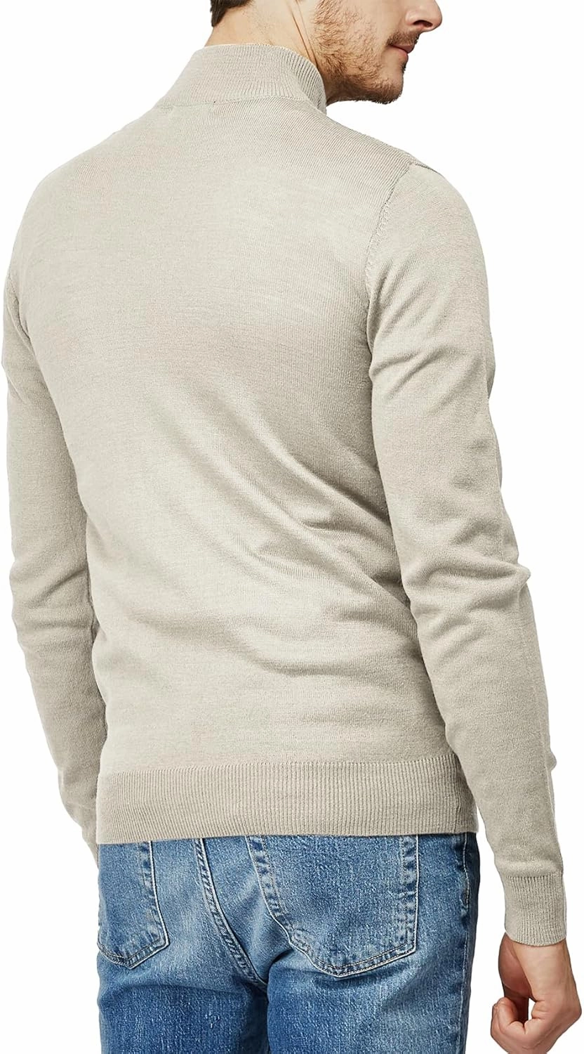 H2H Mens Casual Slim Fit Pullover Sweaters Long Sleeve Knitted Fabric Zip Up Mock Neck Polo Sweater
