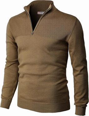 H2H Mens Casual Slim Fit Pullover Sweaters Long Sleeve Knitted Fabric Zip Up Mock Neck Polo Sweater